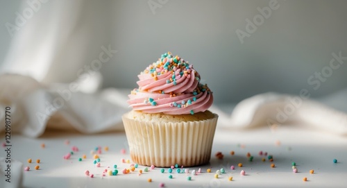 Delightful Pastel Cupcake with Sprinkles photo