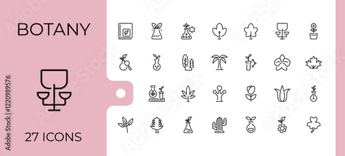 Botany linear icon collection. It contains symbols to tree, web, natural, chemistry, wood and more. Minimalistic icon. Editable vector stroke.
