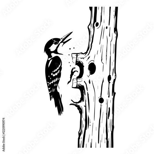 Woodpecker Chiseling a Tree