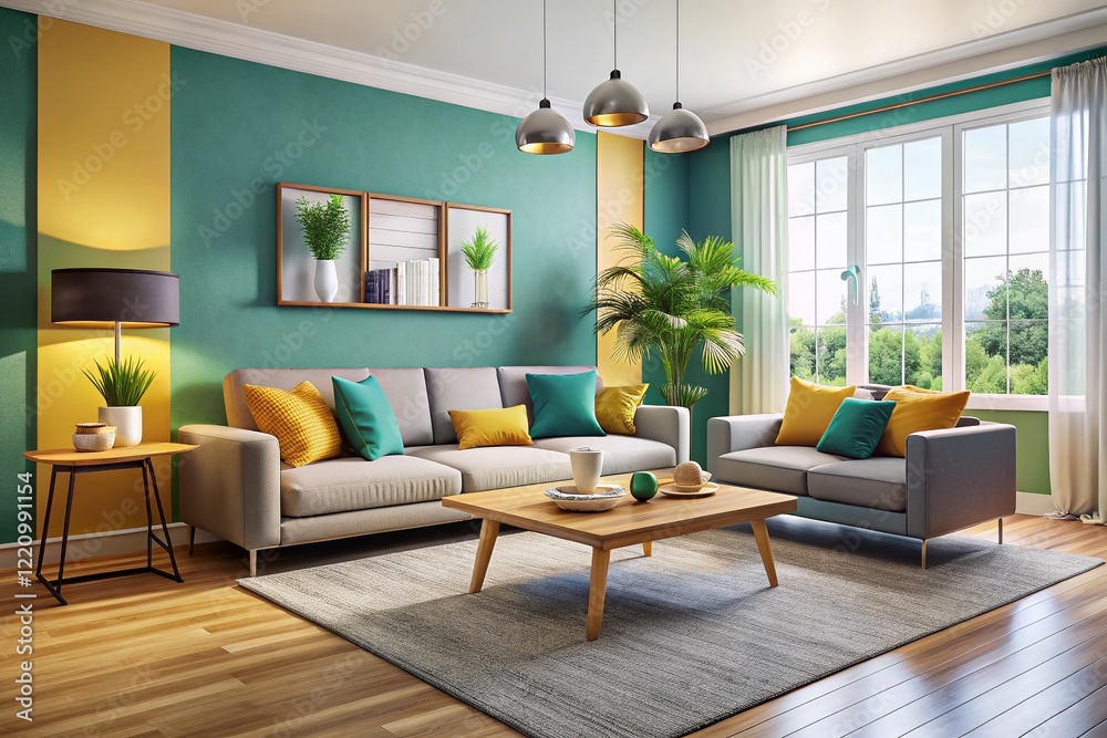 Fototapeta premium Modern Minimalist Living Room Interior Design - Spacious Open Plan Apartment