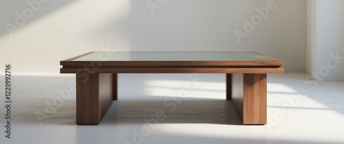 Simple functional coffee table made of wood or glass. photo