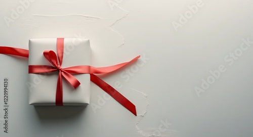 Valentine's Day gift with red ribbon on a simple background photo