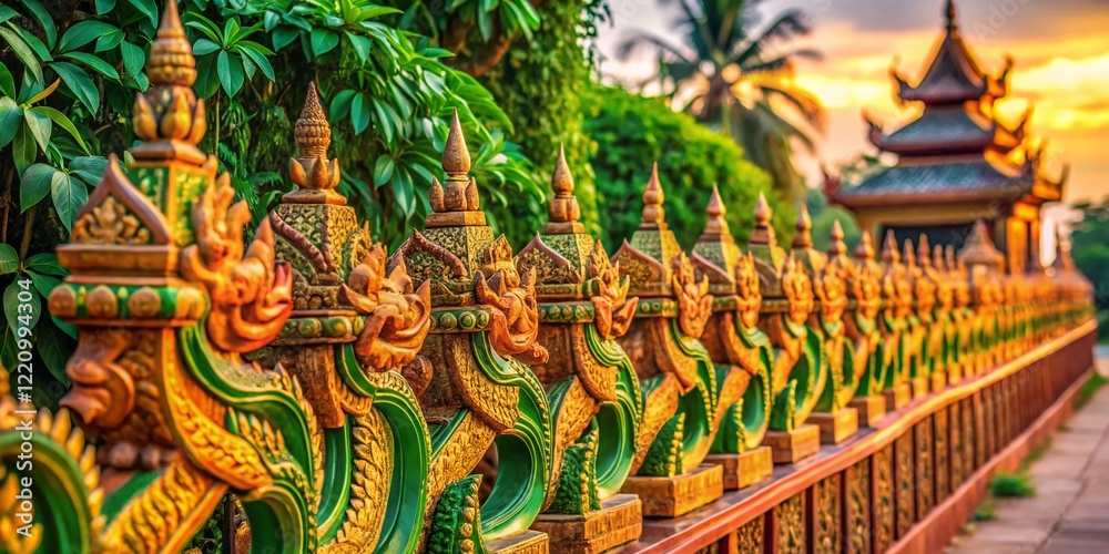 Fototapeta premium Naga Pattern Fence, Nong Khai, Thailand - Candid Photo of Traditional Thai Art