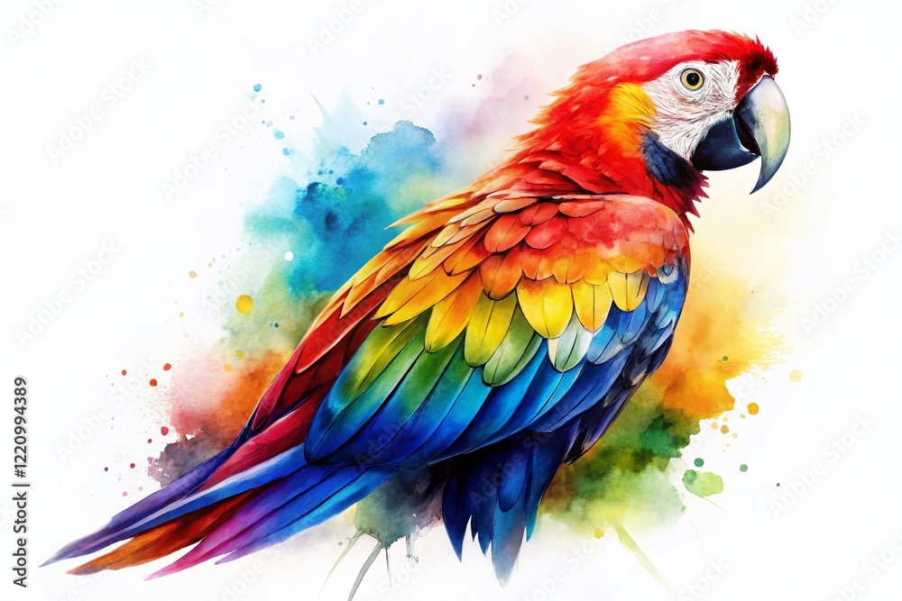 Obraz premium Silhouette of Watercolor Parrot, Hand-Drawn Bird Illustration, Exotic Avian, Tropical Bird Silhouette, Isolated Bird Clipart