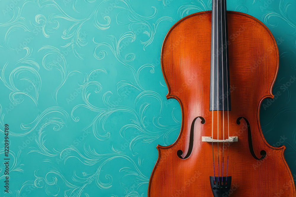 baroque cello glowing under soft classical lighting with decorative teal background baroque cello glowing under soft classical lighting with decorative teal background