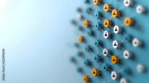 Futuristic Visualization of a Circular Digital Talent Recruitment Network with Interconnected Nodes and Data Driven Analytics Showcasing Effective Talent Acquisition Strategies for Business Growth