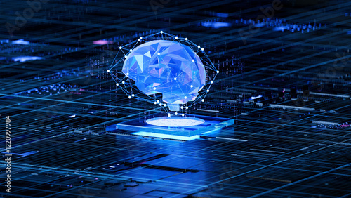 Obraz na płótnie AI brain on circuit board symbolizes cognitive computing and technological intelligence. 3d rendering, conceptual image. w salonie