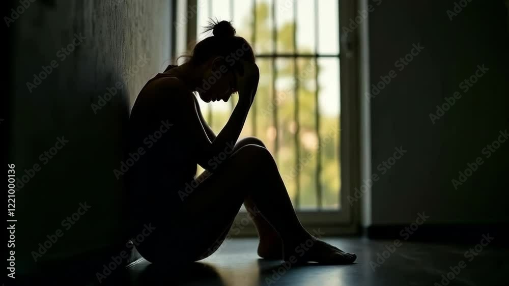 A woman feeling lonely and sad, struggling with mental health, heartbreak, or trauma. The scene reflects emotional pain, depression, and the impact of a bad relationship or violence