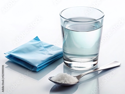Oral Rehydration Salts: Hydration Solution with Glass of Water and Spoon