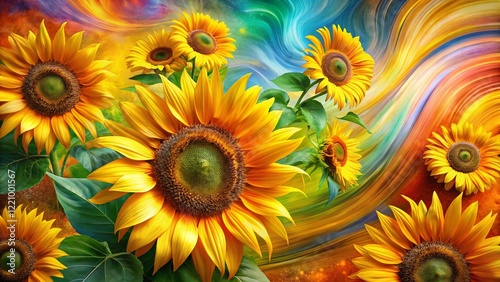 Panoramic Abstract Sunflower Design - Perfect for Text Overlay