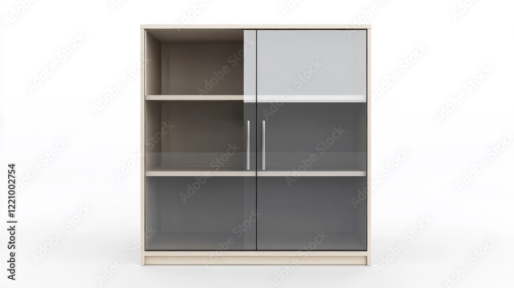 Modern Shelving Unit with Glass Doors and Open Storage Modern Shelving Unit with Glass Doors and Open Storage