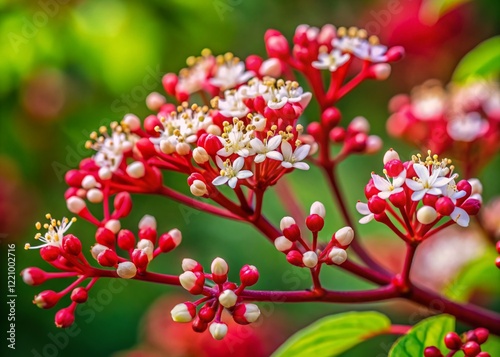 Panoramic Close-up of Red Osier Dogwood Blossoms - Delicate White Flowers & Soft Focus Background