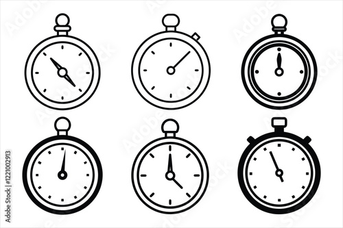 Set of timer, stopwatch line art vector icon illustration on white background