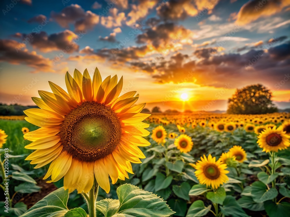 Fototapeta premium Panoramic Sunflower Field with Text Space - Vibrant Summer Landscape