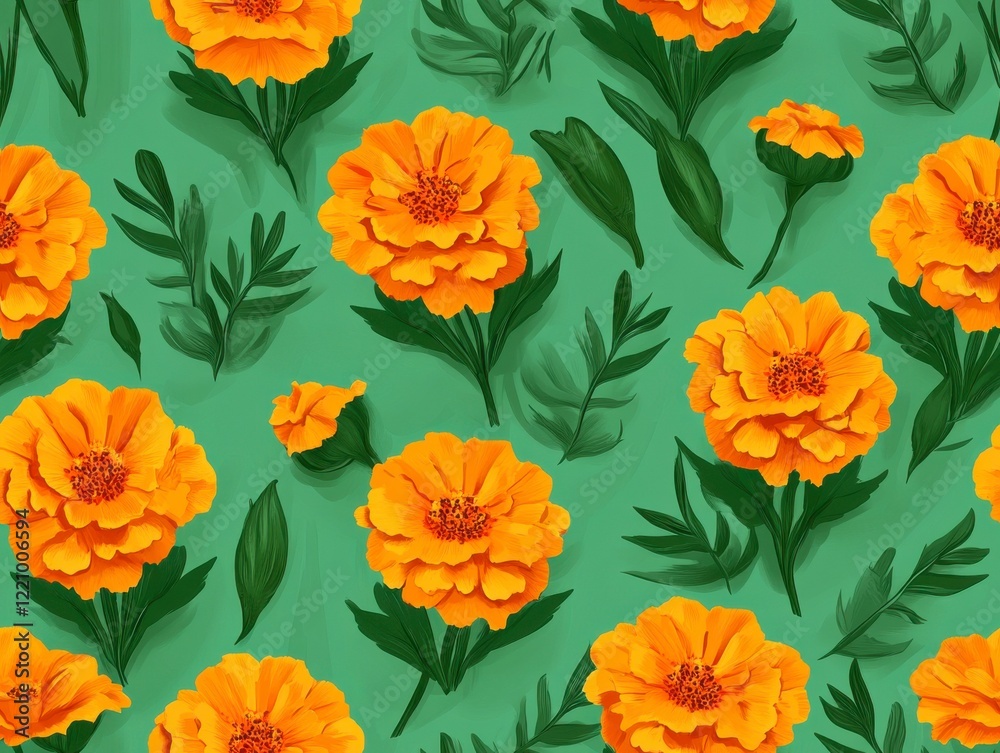 Obraz premium Seamless mini orange marigolds Pattern 