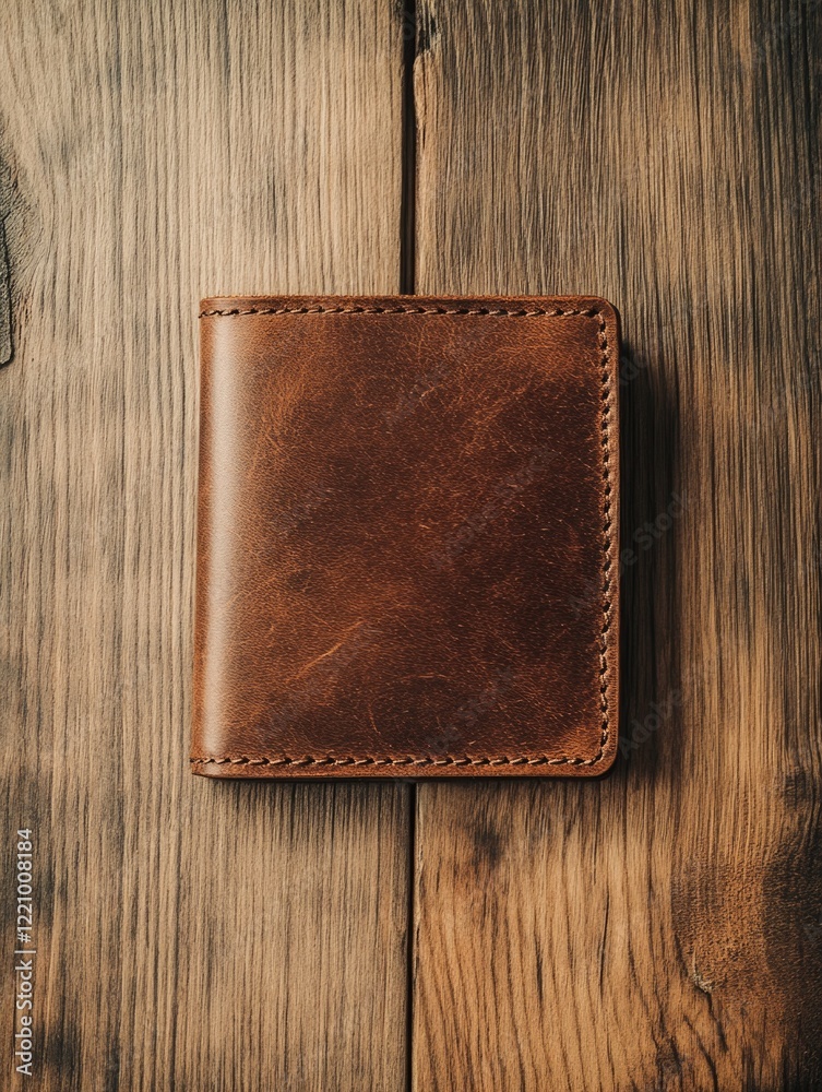 Close-Up of Brown Leather Wallet on Table Close-Up of Brown Leather Wallet on Table