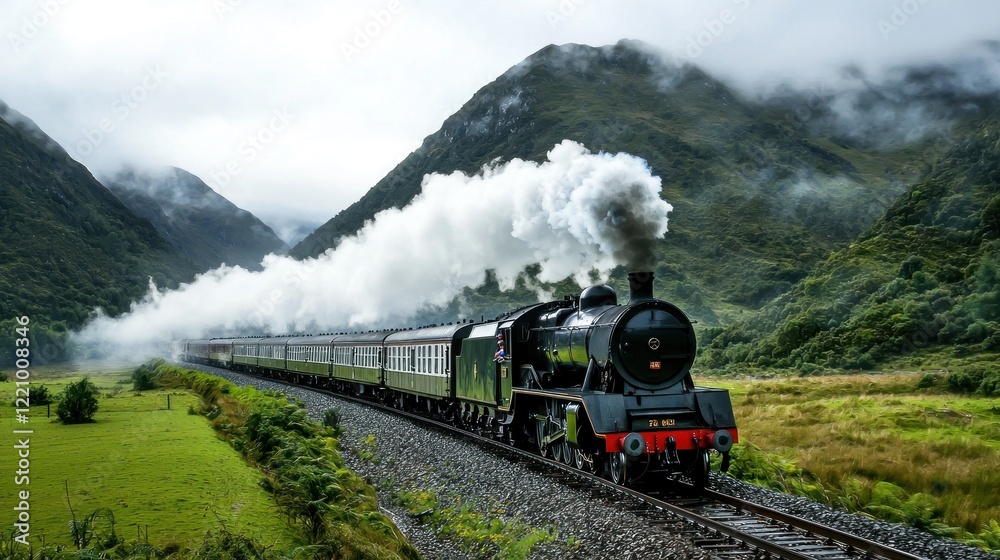 Fototapeta premium Steam Train in Mountain Valley