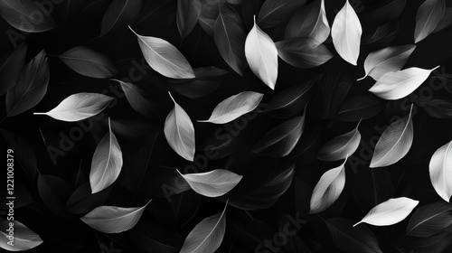 A black and white photo of leaves with a mood of serenity and calmness