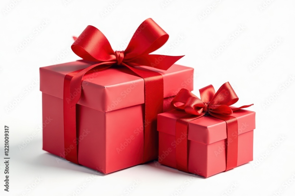 Obraz premium Red ribbon tied gift boxes, eco paper, isolated, present, eco, simple