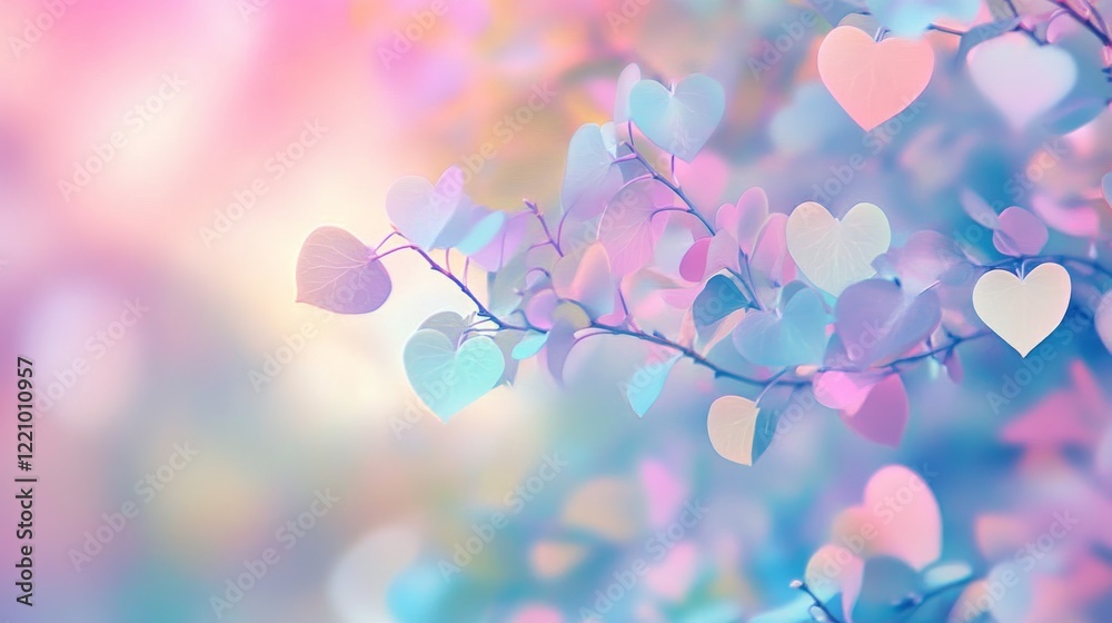 Fototapeta premium Blurred nature background with soft pastel tones and glowing light filtering through leaves