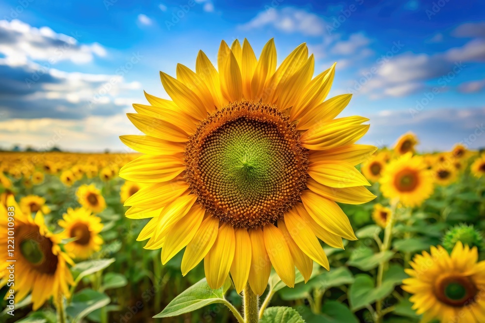 A majestic sunflower standing tall with its large yellow petals, sunflower, flower, yellow petals, field flowers, botanical A majestic sunflower standing tall with its large yellow petals, sunflower, flower, yellow petals, field flowers, botanical
