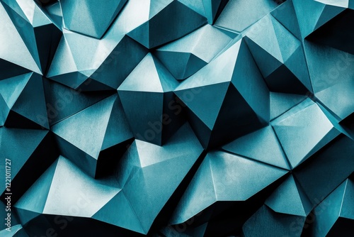Abstract Geometric Textures in Shades of Blue and Turquoise, Creating a Visually Striking Three-Dimensional Appearance with Sharp Angles and Facets
