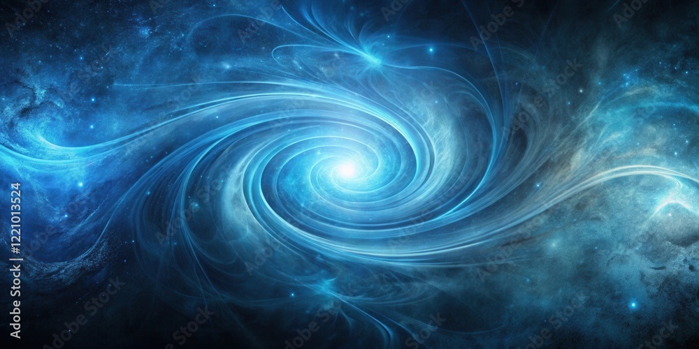 Fototapeta premium Celestial Swirl A mesmerizing cosmic vortex of ethereal energy and radiant light, swirling in a symphony of blue hues against a backdrop of distant stars.