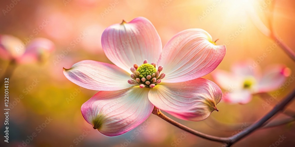 Fototapeta premium A delicate pink flower blossoms in the warm sunlight, showcasing its intricate details and vibrant hues, a symbol of springtime's gentle arrival.