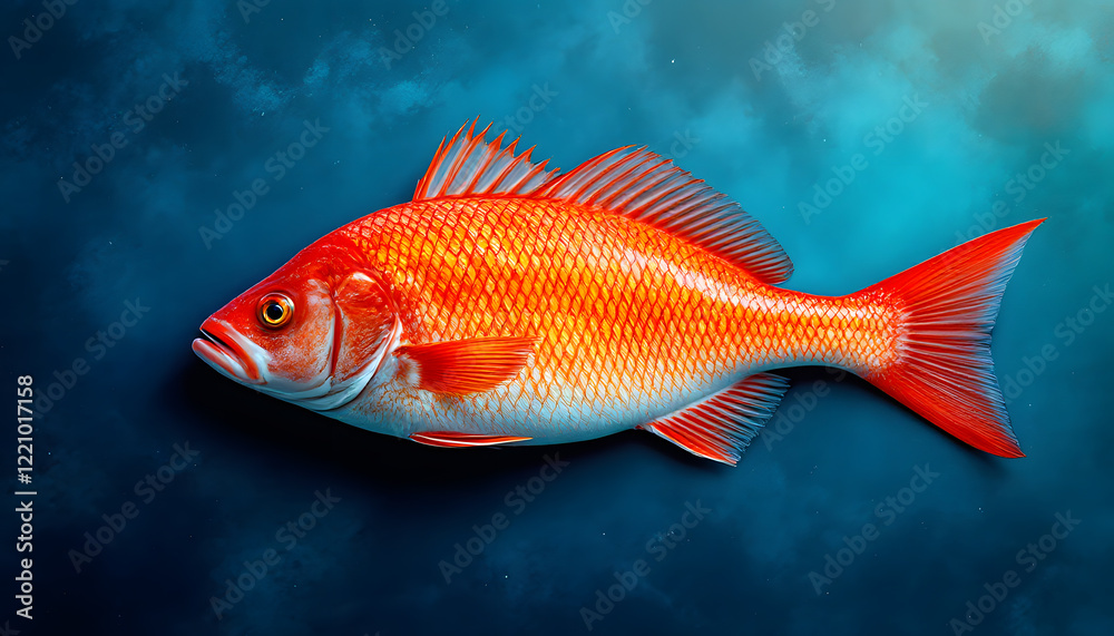 Vibrant Red Snapper Against a Deep Blue Background Vibrant Red Snapper Against a Deep Blue Background