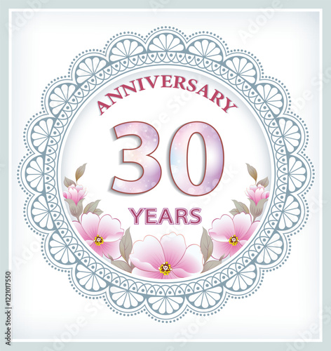 Anniversary card 30 years, festive background. Vector illustration	