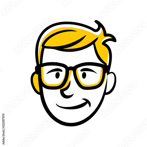 Smiling face with glasses and yellow hair in cartoon style