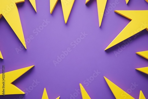 Vibrant Yellow Geometric Shapes on Purple Background Creating Energetic Visuals for Creative Projects, Designs, Marketing or Social Media Content