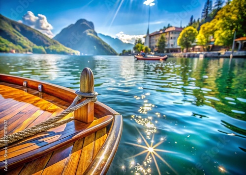 Stunning Macro View of Lake Lugano, Switzerland: Boats, Monte Bre & Monte Boglia photo