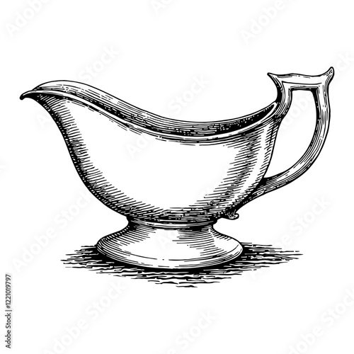 Sauce Boat in Detailed Front View Black and White Outline Line Art Drawing