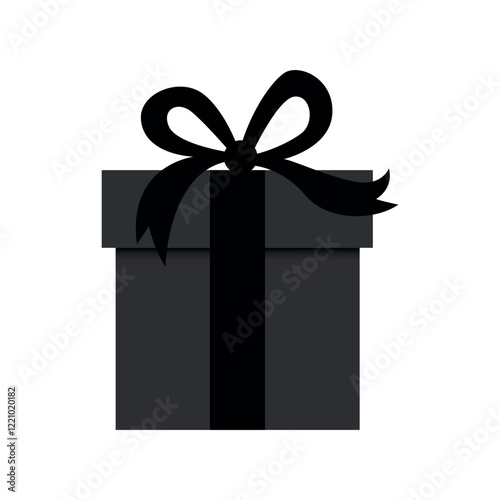 minimalist black gift box with ribbon illustration for celebrations, gifting, and holiday themes