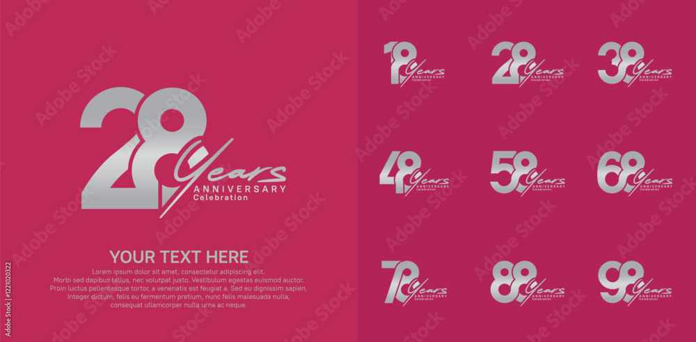 Fototapeta premium Anniversary logo set vector design, silver color for celebration event