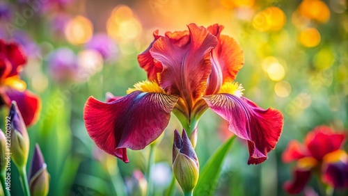 Stunning Panoramic View of a First Bloom Red Iris Flower - Rainbow Goddess Inspired