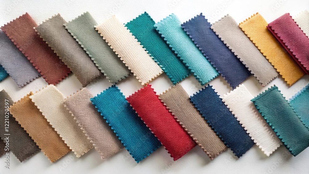 A Diverse Array of Textured Fabric Swatches Showcasing a Spectrum of Hues and Shades for Interior Design Projects A Diverse Array of Textured Fabric Swatches Showcasing a Spectrum of Hues and Shades for Interior Design Projects