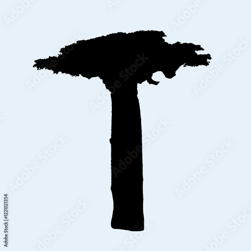 Baobab Tree silhouette african trees Vector in isolated white background. 