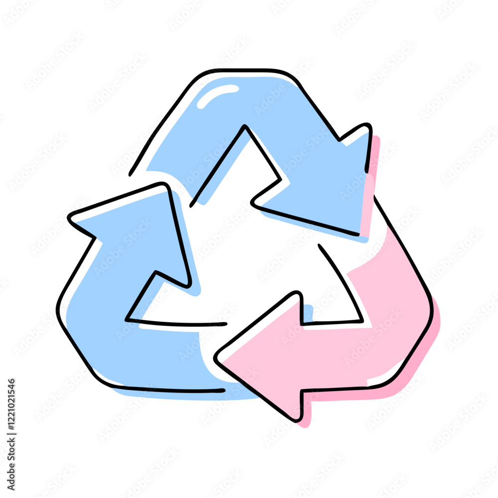 Recycling icon in pastel pink and blue arrows Recycling icon in pastel pink and blue arrows
