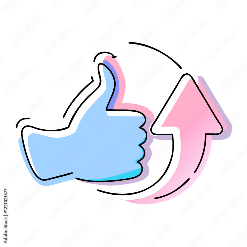 Thumbs-up icon with upward arrow in pastel colors Thumbs-up icon with upward arrow in pastel colors