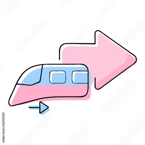 Train with large pink arrow symbolizing progress