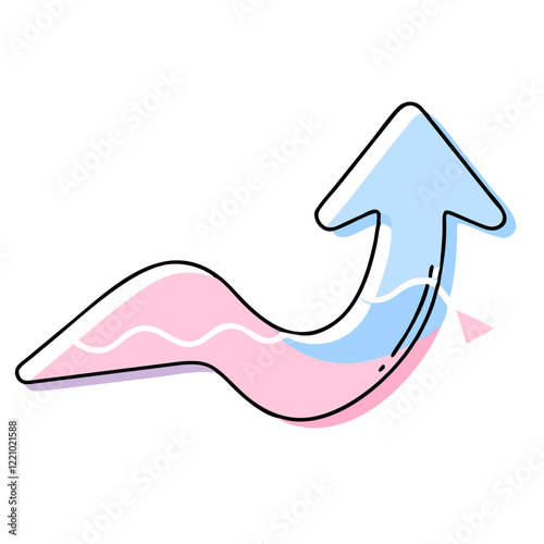 Upward wavy arrow in pastel pink and blue tones