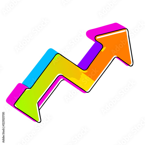 Zigzag arrow in bright orange, green, and blue hues