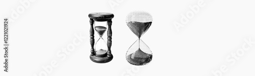 hourglass sand clock isolated on white background halftone vintage dots texture cut-out retro magazine style collage element for mixed media grunge design
