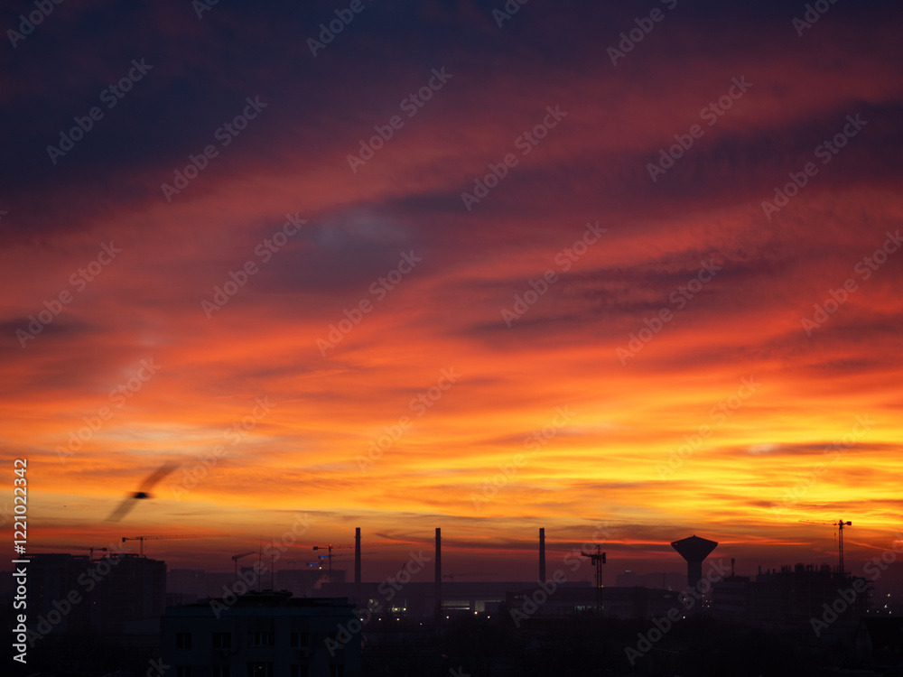 Dusk, Sunset Sky Clouds in the Evening with colorful Orange, Yellow, Pink and red sunlight and Dramatic storm clouds on Twilight sky, Landscape horizon Dusk, Sunset Sky Clouds in the Evening with colorful Orange, Yellow, Pink and red sunlight and Dramatic storm clouds on Twilight sky, Landscape horizon