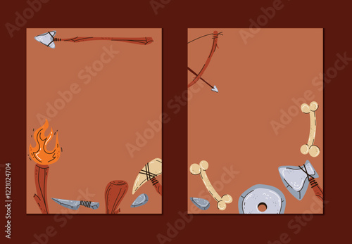 Archeology ancient excavations cards flyer text place concept. Graphic design element vector illustration set