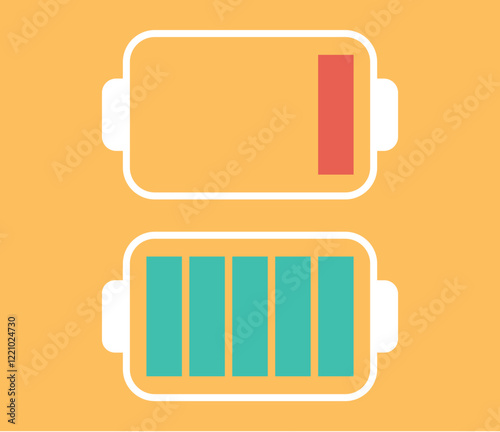 Battery charge low and full energy isolated set. Vector flat graphic design element illustration