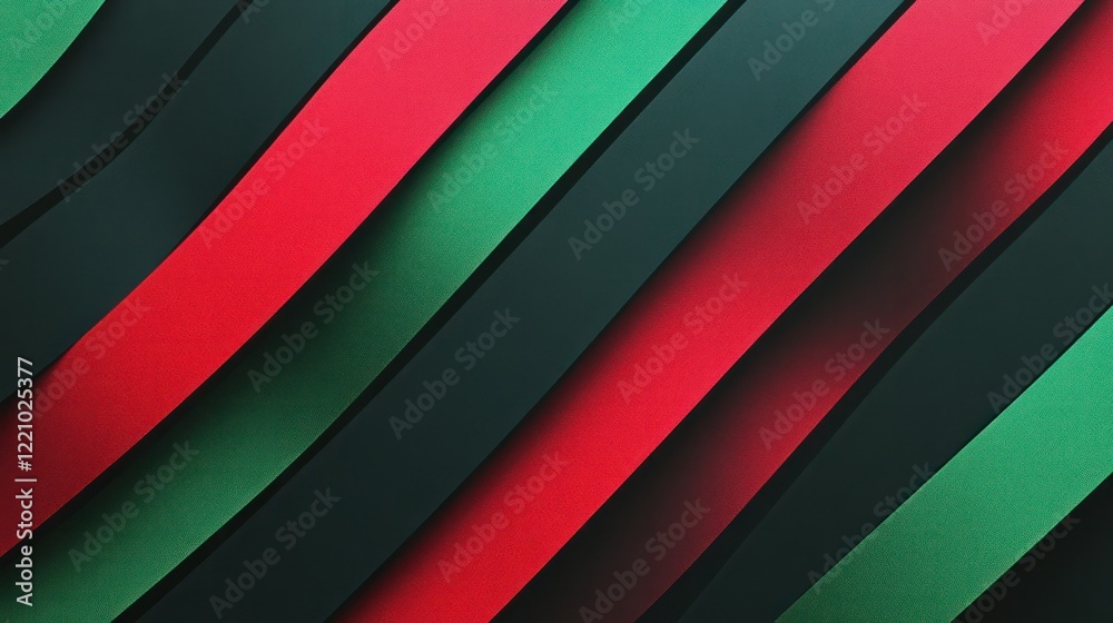 Fototapeta premium A vibrant background with alternating red and green stripes flowing diagonally across the image, creating a dynamic and colorful pattern