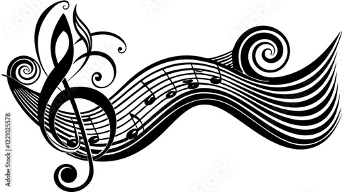 Musical Notation Treble Clef Flowing Lines Abstract Illustration